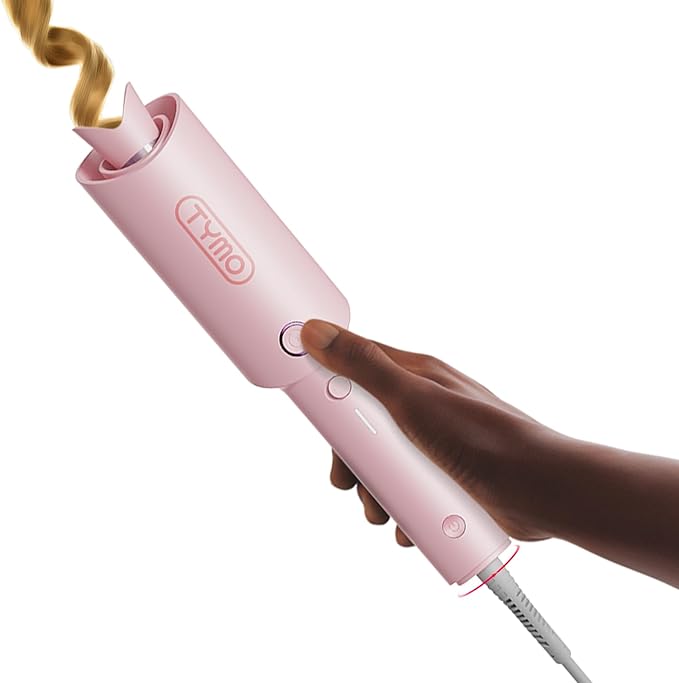 TYMO Automatic Rotating Curling Iron 25mm – CURLPRO Beach Waves Curling Wand, Ionic Ceramic Hair Curler, Dual Voltage, Lightweight Travel Curler (Pink)