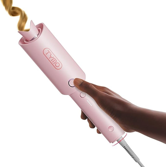 TYMO Automatic Rotating Curling Iron 25mm – CURLPRO Beach Waves Curling Wand, Ionic Ceramic Hair Curler, Dual Voltage, Lightweight Travel Curler (Pink)