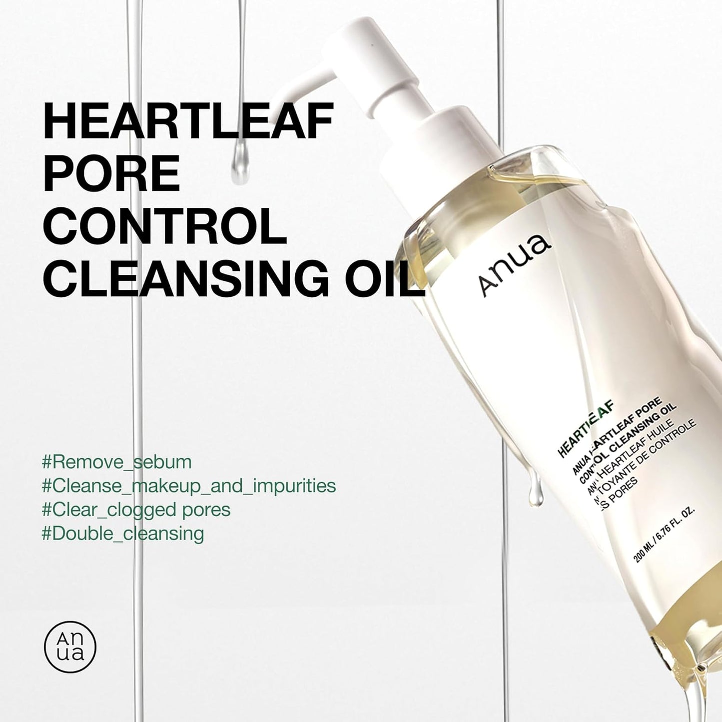 ANUA Heartleaf Pore Control Cleansing Oil – Gentle Oil Cleanser for Makeup & Blackhead Removal, Double Cleansing Facial Cleanser | Korean Skincare, 6.76 fl oz (200ml)