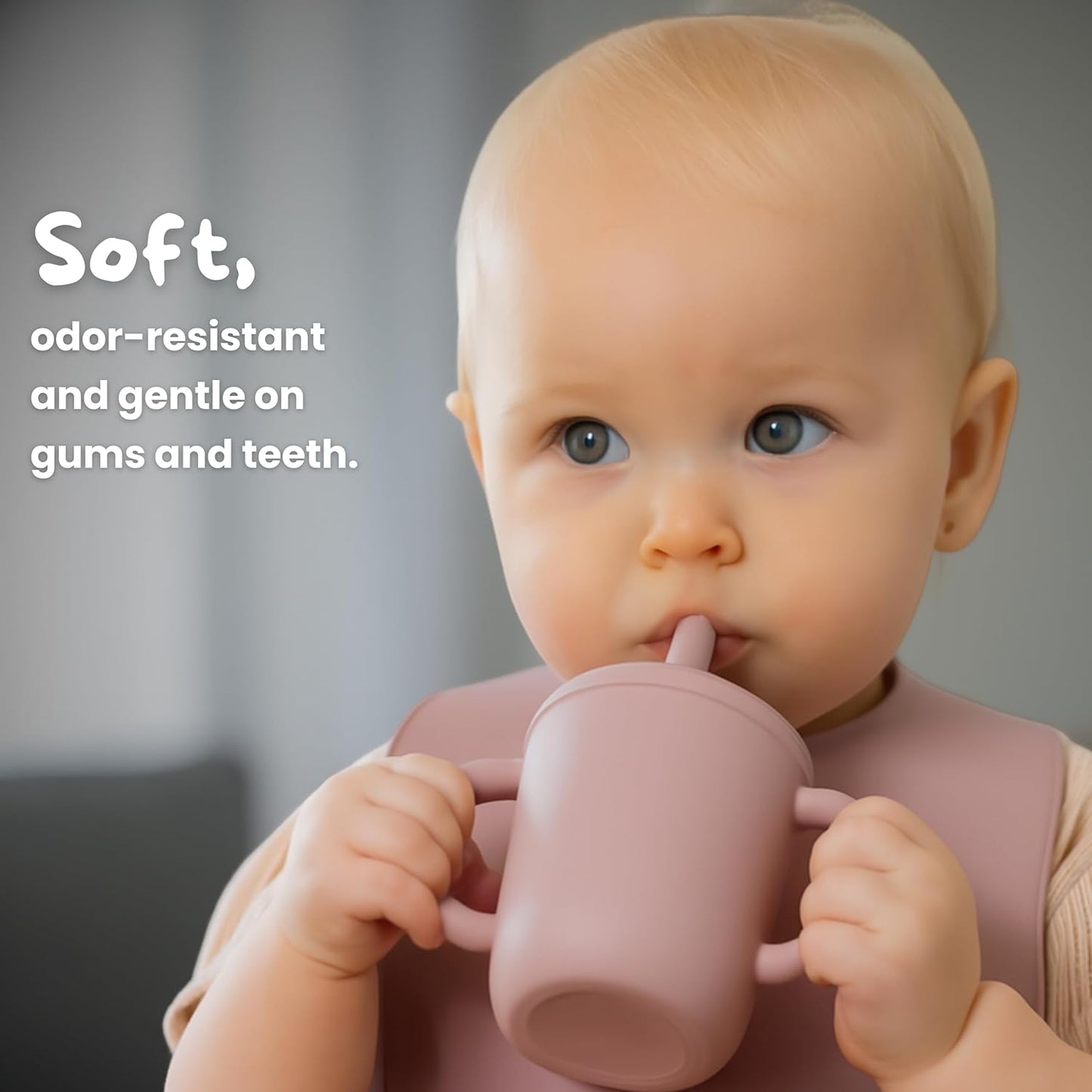 Premium 7-Piece Silicone Baby Feeding Set – Baby-Led Weaning Kit with Suction Plate & Bowl, Snack Cup, Straw Cup, Bib & Utensils | BPA-Free, Microwave & Dishwasher Safe | Pale Mauve