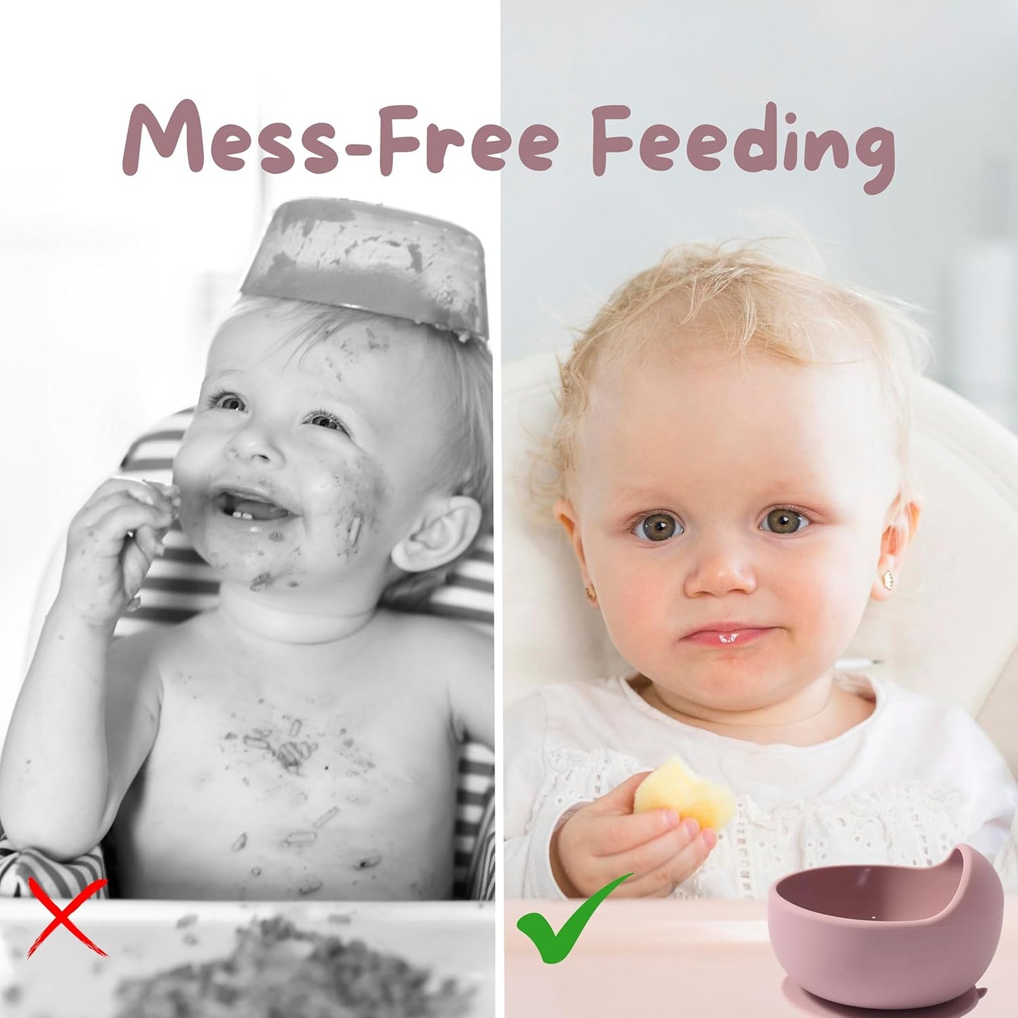 Premium 7-Piece Silicone Baby Feeding Set – Baby-Led Weaning Kit with Suction Plate & Bowl, Snack Cup, Straw Cup, Bib & Utensils | BPA-Free, Microwave & Dishwasher Safe | Pale Mauve