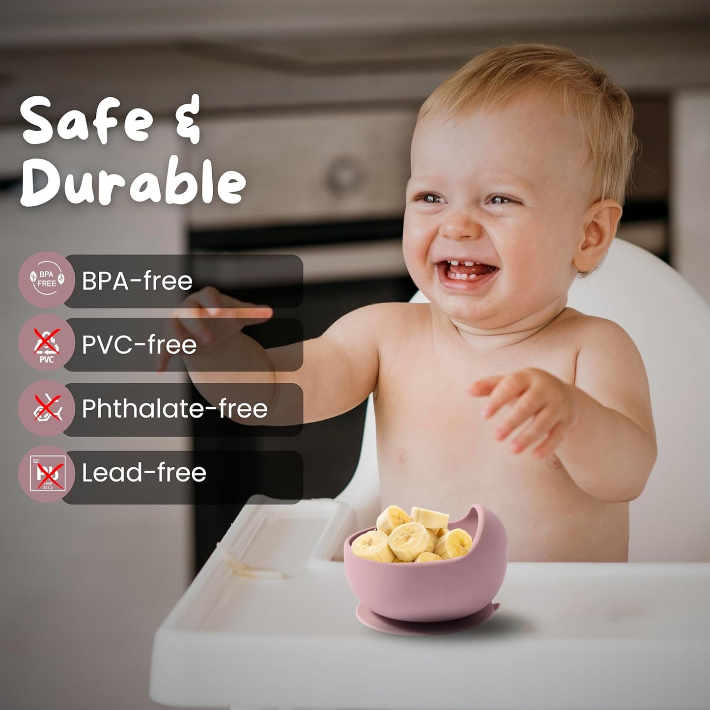 Premium 7-Piece Silicone Baby Feeding Set – Baby-Led Weaning Kit with Suction Plate & Bowl, Snack Cup, Straw Cup, Bib & Utensils | BPA-Free, Microwave & Dishwasher Safe | Pale Mauve