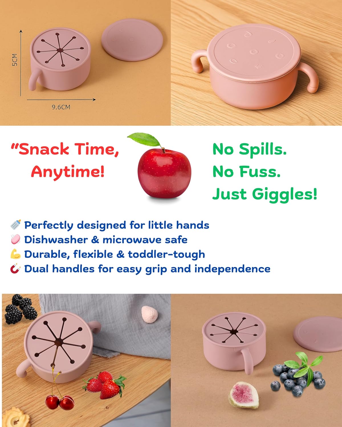 Premium 7-Piece Silicone Baby Feeding Set – Baby-Led Weaning Kit with Suction Plate & Bowl, Snack Cup, Straw Cup, Bib & Utensils | BPA-Free, Microwave & Dishwasher Safe | Pale Mauve