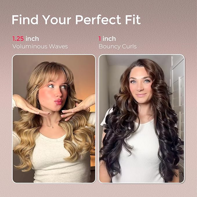 TYMO Automatic Rotating Curling Iron 25mm – CURLPRO Beach Waves Curling Wand, Ionic Ceramic Hair Curler, Dual Voltage, Lightweight Travel Curler (Pink)